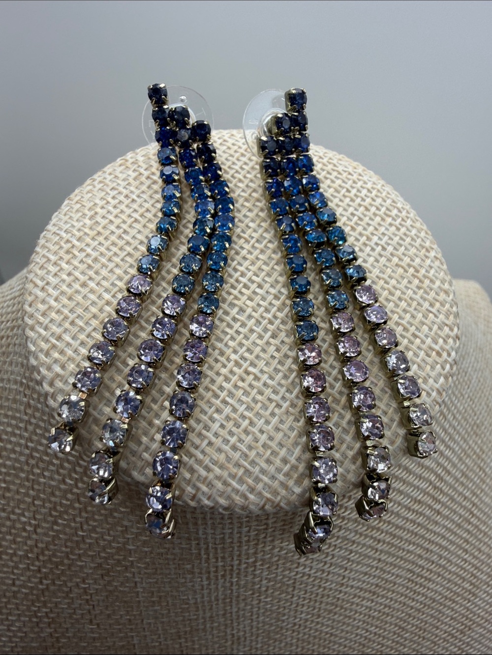 Loft Blue/Clear Rhinestone Ombré Linear Drop Earrings - Picture 3 of 5
